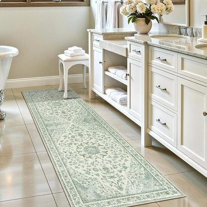 Moynesa Vintage Washable Green Runner Rug - Image 7