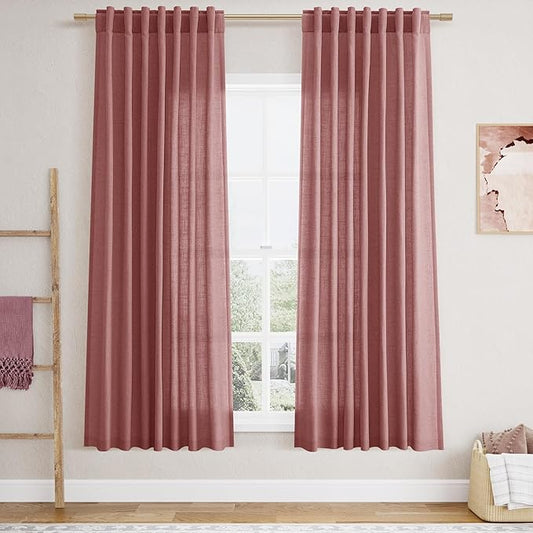 Canyon Rose Linen Curtains for Living Room 63 Inches Long 2 Panel Set Light by Nanspring