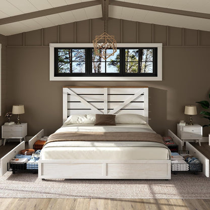 amerlife queen size farmhouse bed frame with 4 showing dimensions