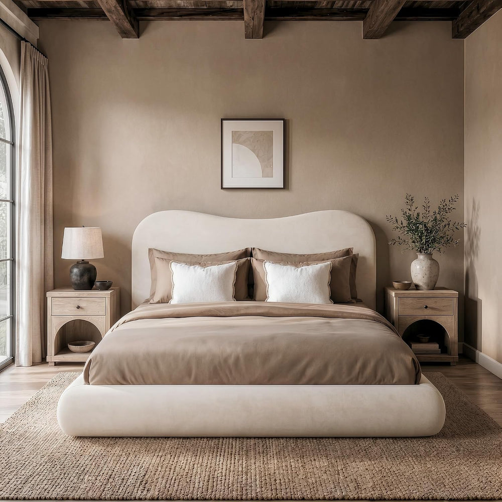 RECCI AirFrame Full Size Upholstered Bed Frame with Curved Headboard