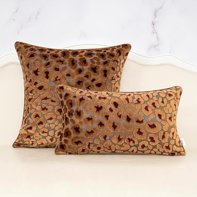Alerfa Brown Floral Throw Pillow Cover 18 x 18 Inch Cut Velvet Sqaure Luxury - Image 3