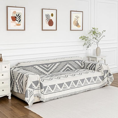 MYSKY HOME Sectional Couch Cover Grey Boho Geometric Sofa Covers - Image 2