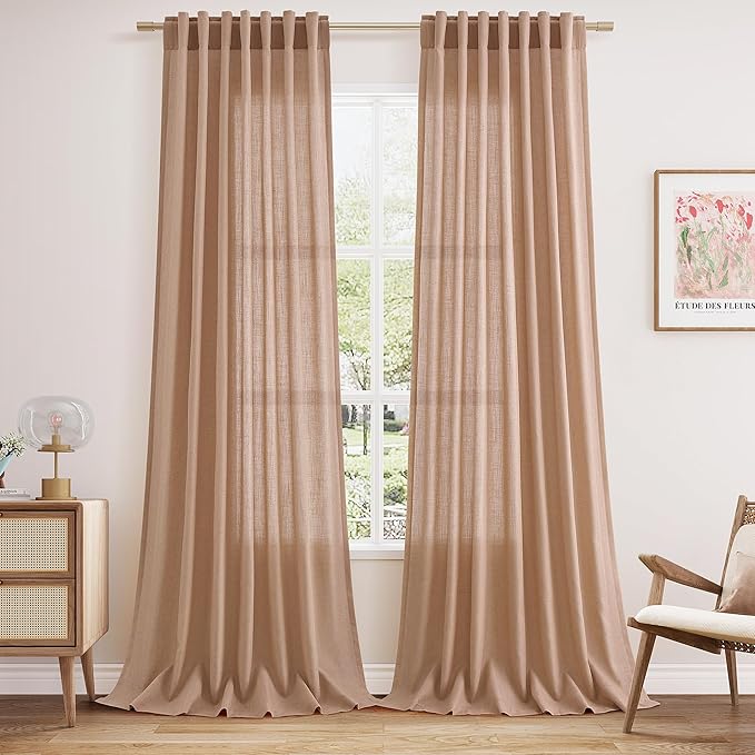 Extra Long Peach Linen Curtains 120 Inch by Nanspring