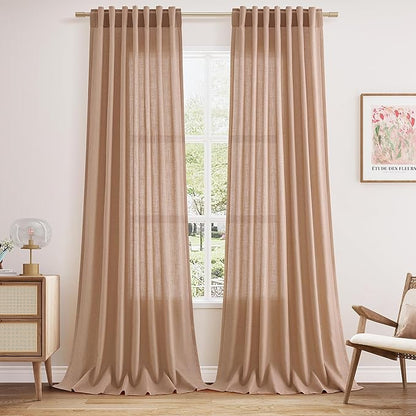 Extra Long Peach Linen Curtains 120 Inch by Nanspring