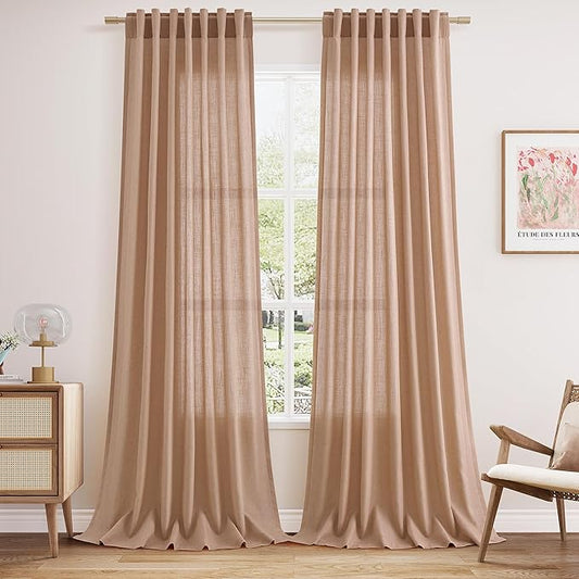 Extra Long Peach Linen Curtains 120 Inch by Nanspring