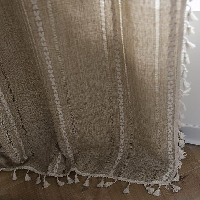 ColorBird Boho Long Curtains Sliding Doors 96 Inches Brown Tan Farmhouse - Image 7