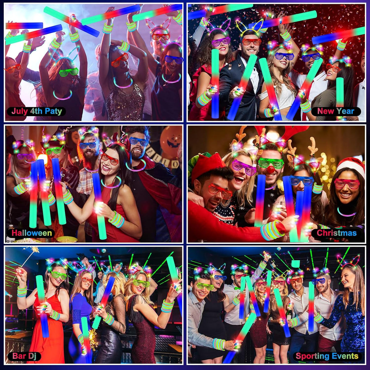OLUPP 282 PCS Glow in the Dark Party Supplies, 18 Foam Sticks, 18 LED Glasses, 200 Glow Sticks, 30 Finger Lights, 8 Bunny Ear Headband and 8 LED Cat Ear Headband for Birthday,Halloween,New Year