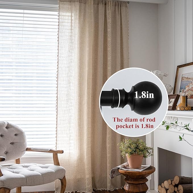 ENJOYBRIDAL Beige Curtains Crochet Lace Patchwork Drapes Curtains 63 Inch - Image 2