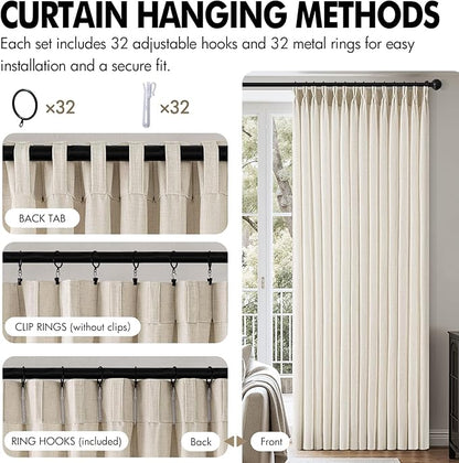 MIULEE Pinch Pleated Thick Linen Curtains 120 Inch 4 Panels Set Ivory Cream - Image 8