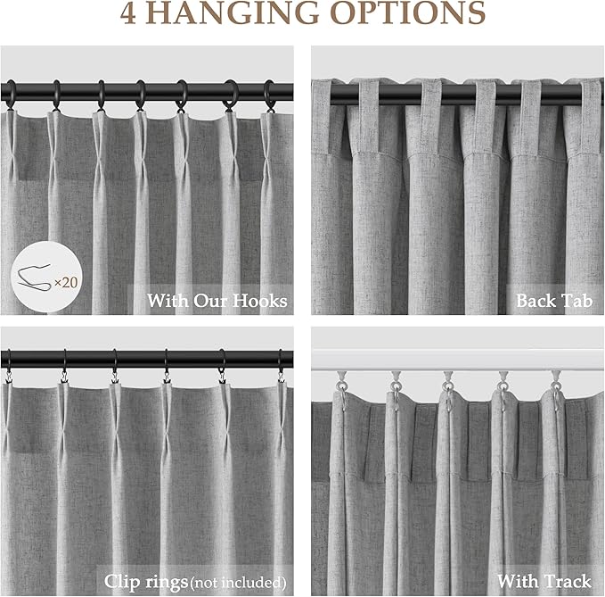 Grey Pinch Pleated Linen Curtains 100 Inches Long - Image 2