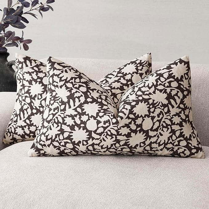Foindtower Set of 2 Decorative Neutral Floral Lumbar Throw Pillow Covers Accent by Foindtower