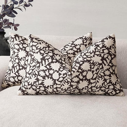 Foindtower Set of 2 Decorative Neutral Floral Lumbar Throw Pillow Covers Accent by Foindtower