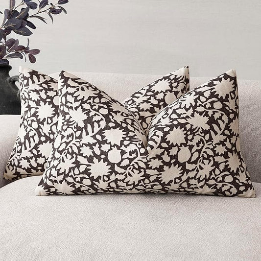 Foindtower Set of 2 Decorative Neutral Floral Lumbar Throw Pillow Covers Accent by Foindtower