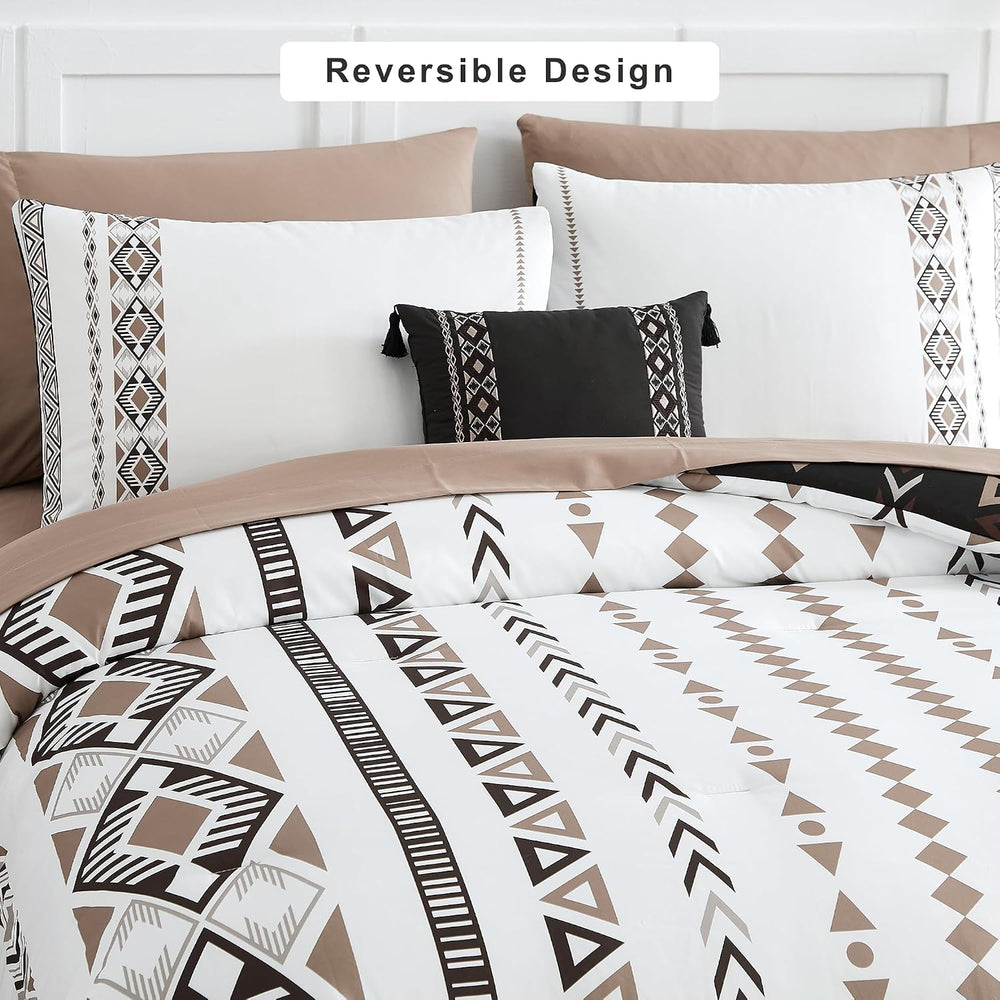Queen Comforter Set - 7 Pieces Western Bedding Set Reversible Bed in A Bag