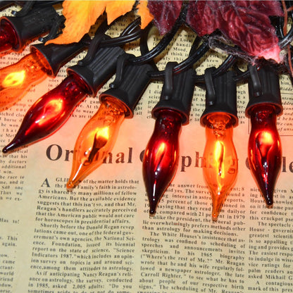 27.8Ft Orange and Purple Halloween Lights Flame String Lights, Spooky Flicker Flame Lights String with 25 + 4 Orange Purple C18 Bulbs, for Halloween Home Fireplace Yard Party Indoor Outdoor Decor