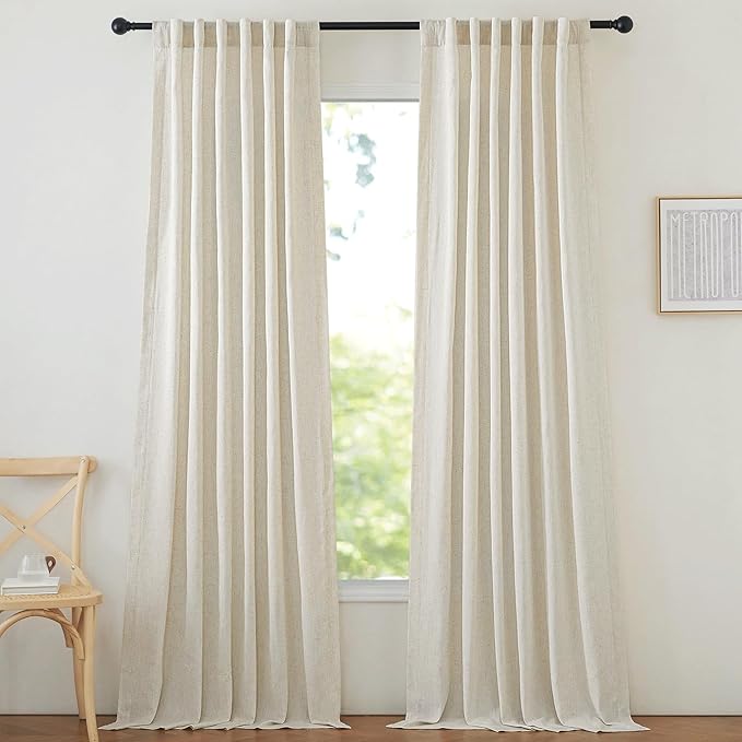 NICETOWN Natural Linen Curtains & Drapes 96 inches Long 2 Panels Set, Rod - Image 2