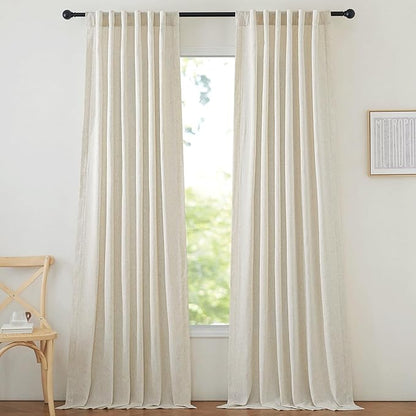 NICETOWN Natural Linen Curtains & Drapes 96 inches Long 2 Panels Set, Rod - Image 2