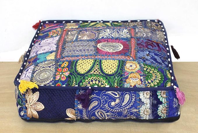 CRAFT KALA Indian Square Patchwork Traditional Pouf Cover Indian Living Room - Image 8