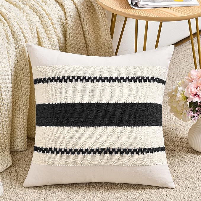 Fancy Homi Set of 2 Boho Black Decorative Throw Pillow Cover 20x20 Inch - Image 2