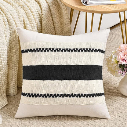 Fancy Homi Set of 2 Boho Black Decorative Throw Pillow Cover 20x20 Inch - Image 2