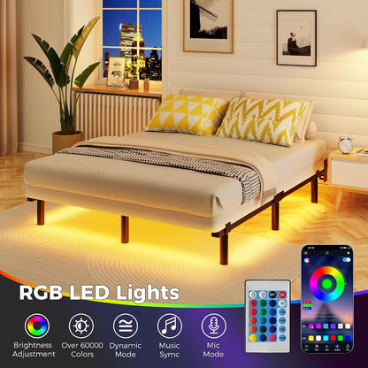 full bed frame with led lights, 7 inch, side view