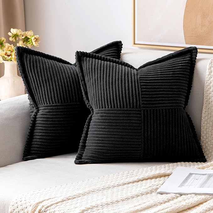 MIULEE Black Corduroy Decorative Euro Sham Pillow Covers 24x24 Inch by MIULEE