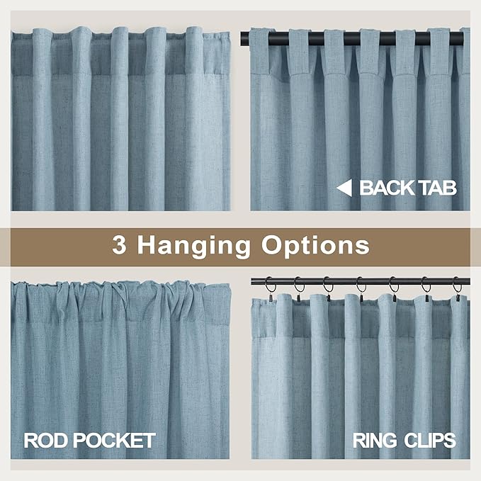 Pitalk Stone Blue Linen Blend Sheer Curtains Back Tab 52 Width by 90 Length Set - Image 4