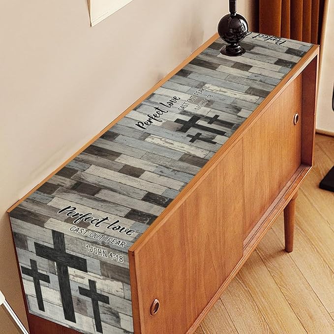 Rustic Wood Bar Table Runner, Rustic Country Retro Grey Farmhouse Village Plank - Image 3