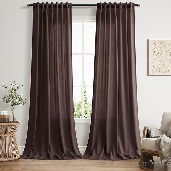Coffee Brown Linen Curtains 90 inch Length by Nanspring