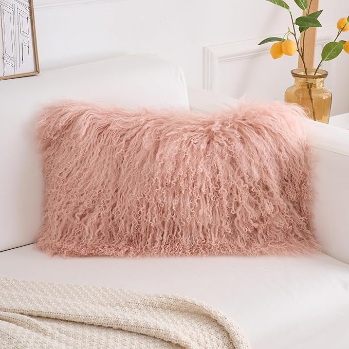 Genuine Mongolian Lamb Fur Pillow Cover – 12"x20" Rectangular Cushion Case – - Image 2