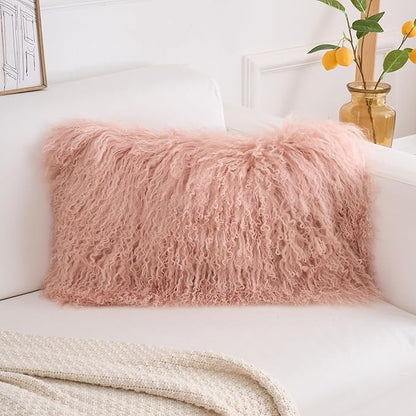 Genuine Mongolian Lamb Fur Pillow Cover – 12"x20" Rectangular Cushion Case – - Image 2