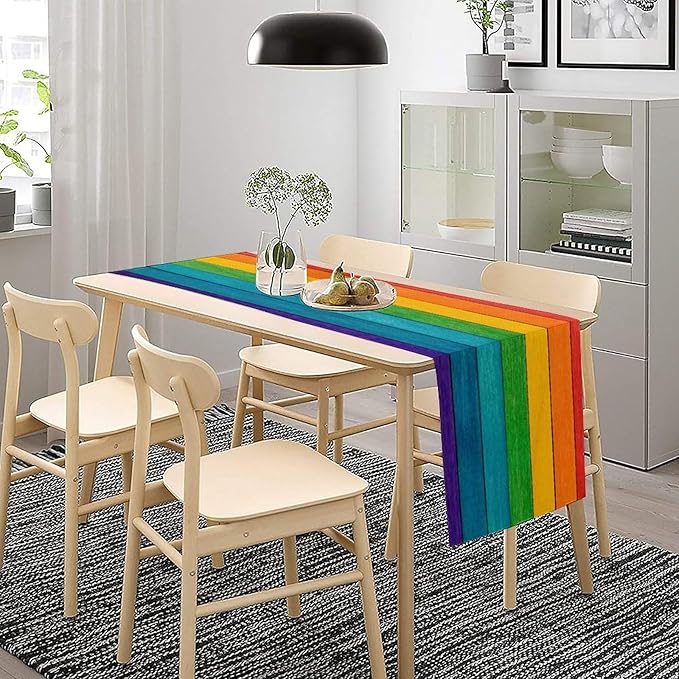 Rustic Wooden Table Runner Colorful Rainbow Farmhouse Multicolor Western Wood - Image 4