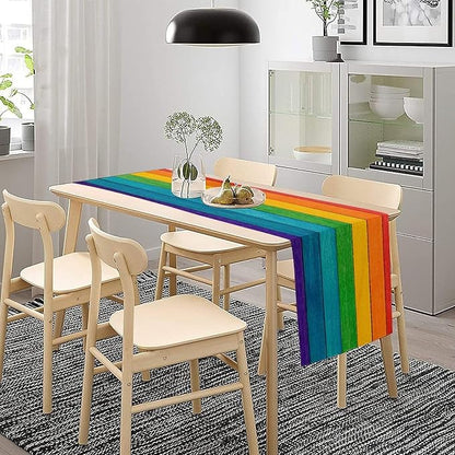 Rustic Wooden Table Runner Colorful Rainbow Farmhouse Multicolor Western Wood - Image 4
