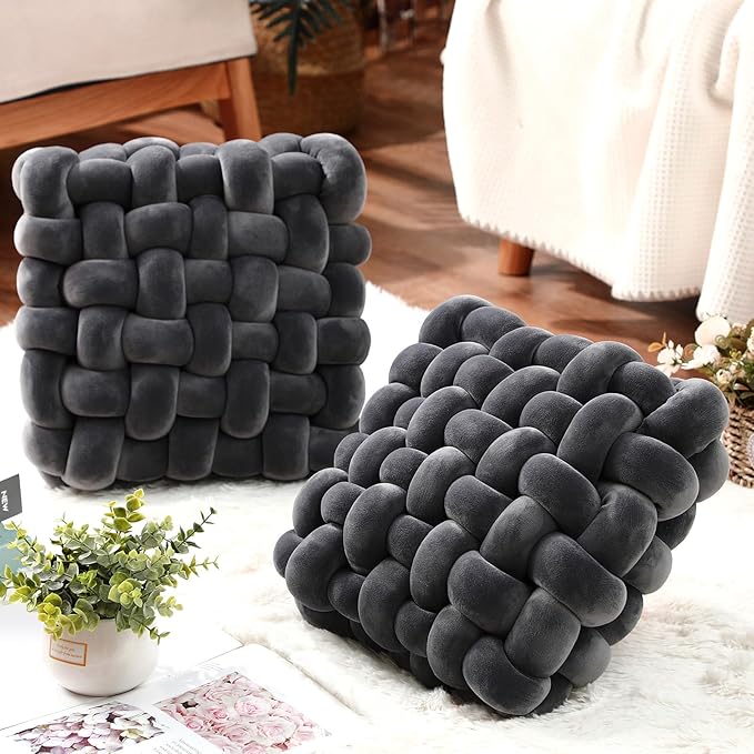 Wenqik 2 Pcs Knot Pillows Square Knotted Plush Throws Soft Accent Pillows - Image 4