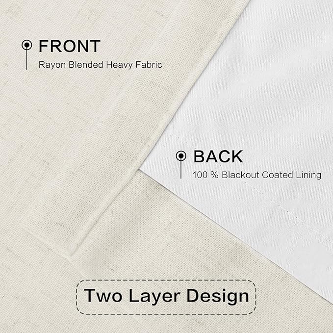 IVAPUPU Natural Pinch Pleated 100% Blackout Linen Curtains 90 Inch Length - Image 4