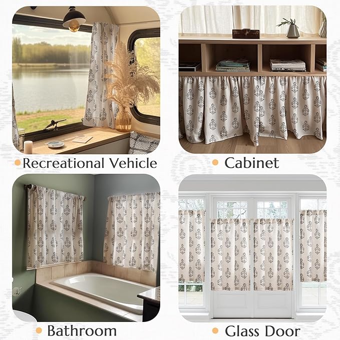 jinchan Linen Kitchen Curtains 36 Inch Floral Tier Curtains Farmhouse Cottage - Image 4