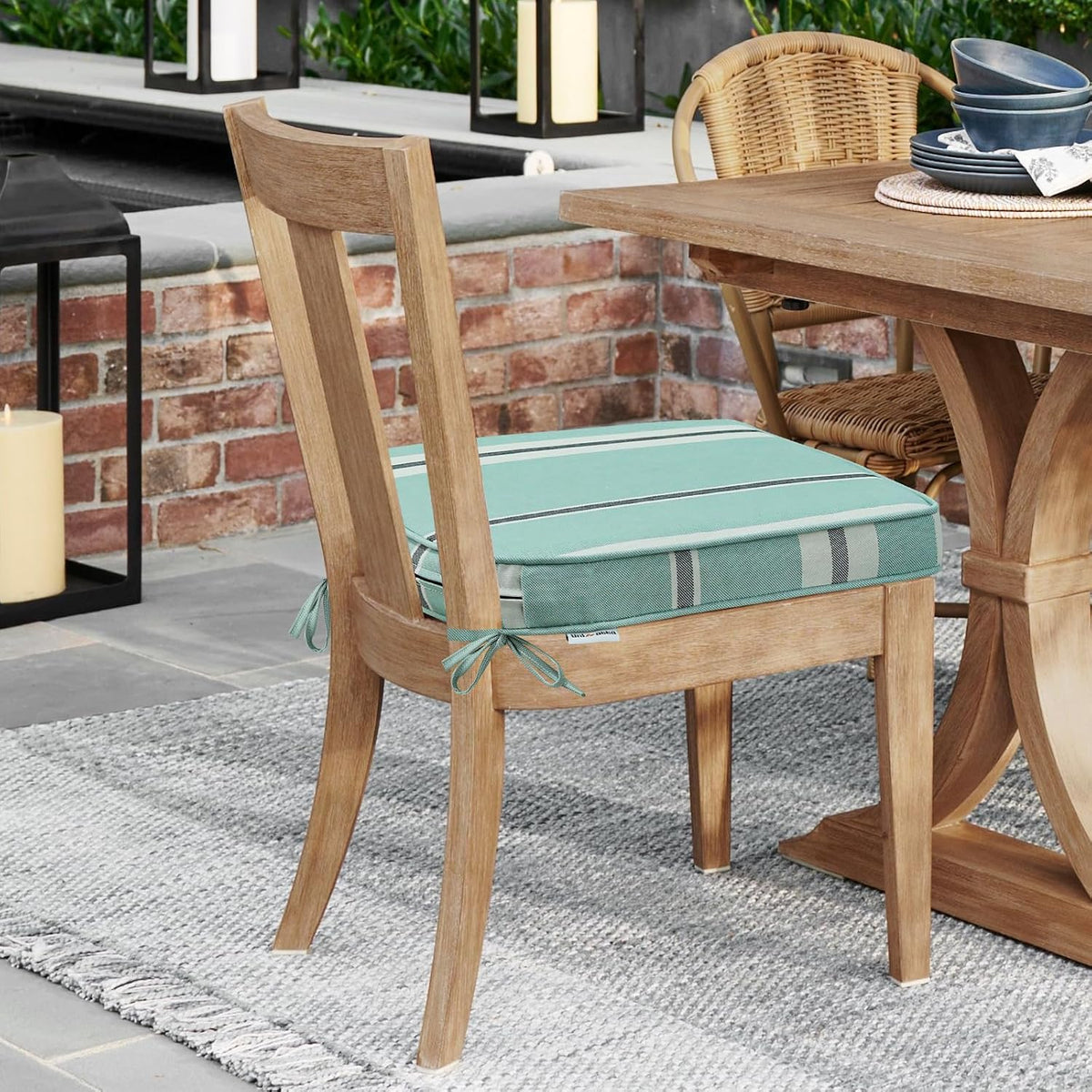 unimatta round corner seat cushions, 17" x 16" shown in use