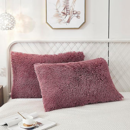 Uhamho Set of 2 Standard Pillowcases Faux Fur Throw Pillow Covers Queen Size - Image 2