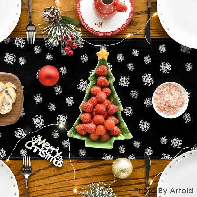 Artoid Mode Black Pine Tree Snowflake Merry Christmas Table Runner, Seasonal - Image 4