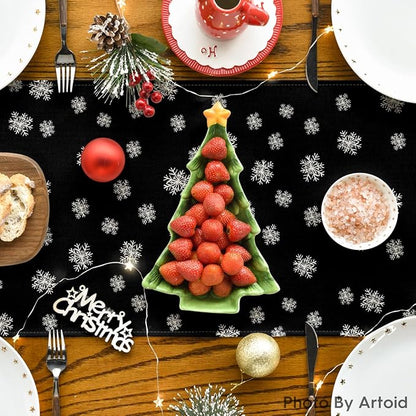 Artoid Mode Black Pine Tree Snowflake Merry Christmas Table Runner, Seasonal - Image 4