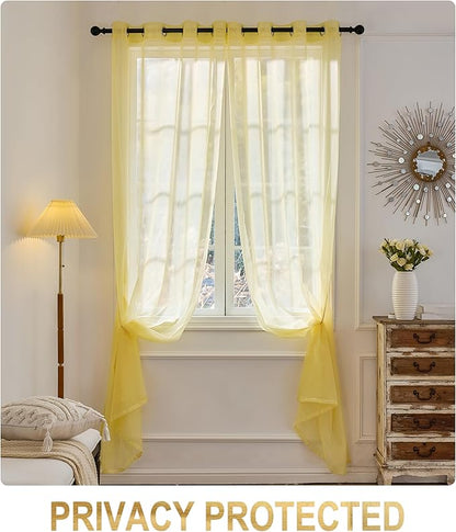 Foil Stripe Mustard Yellow Sheer Curtains 96 inches Length 2 Panels - Image 5