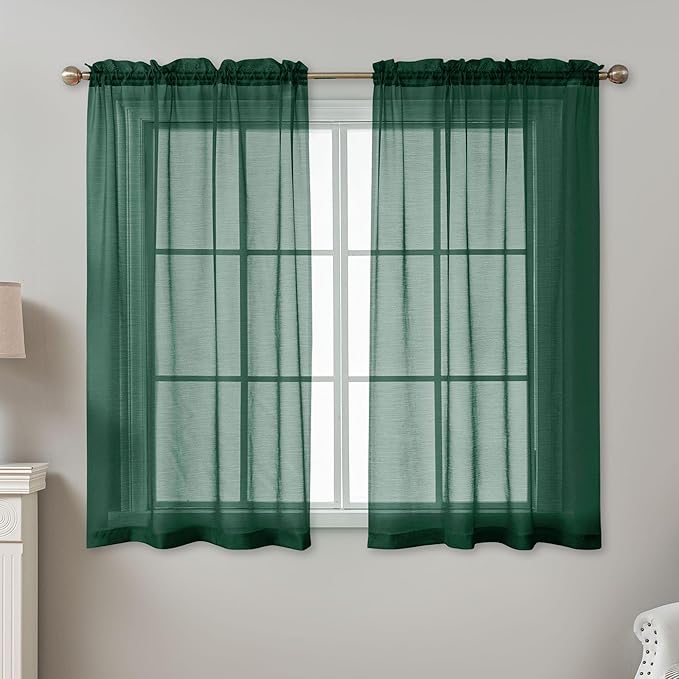 Green Sheer Curtains 54 Inch Length, Privacy Semi Sheer Curtains - Image 2