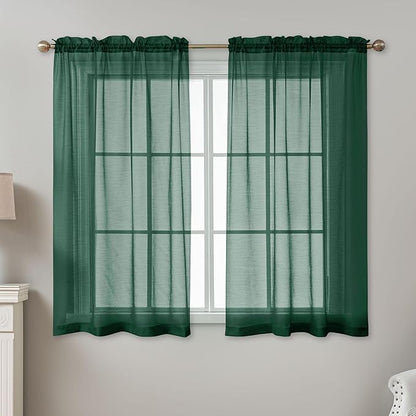 Green Sheer Curtains 54 Inch Length, Privacy Semi Sheer Curtains - Image 2