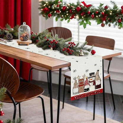 OTOSTAR Gnomes Snowman Elk Merry Christmas Table Runner, Xmas Seasonal Winter - Image 7