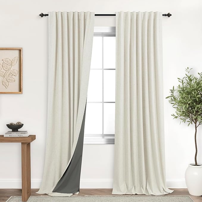 KOUFALL 90 Inch Linen Blackout Curtains by KOUFALL