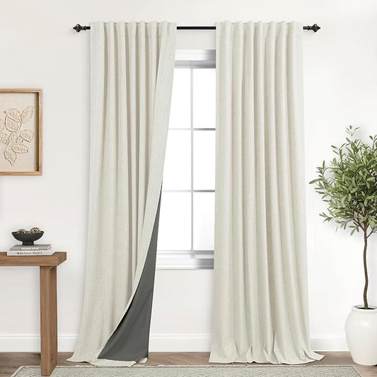KOUFALL 90 Inch Linen Blackout Curtains by KOUFALL
