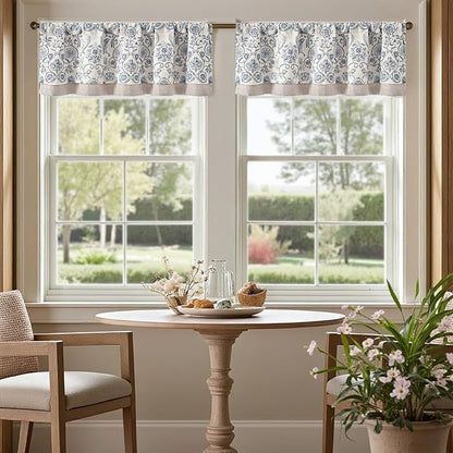 jinchan Linen Valance Kitchen Curtain Pack of 2 Double Layer 16 Inch - Image 2