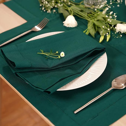 Home Ekaa Green Cotton Linen Napkins Set of 4 – Washable Hemstitch Cloth - Image 3