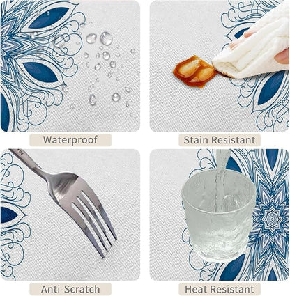 54x70inches Boho Floral Print Tablecloth Blue White Bohemian Floral Pattern - Image 4