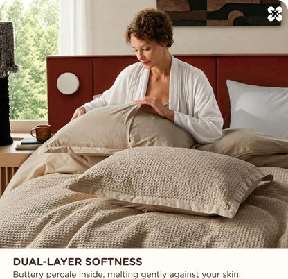 bedsure purewoven 3 pieces 100% cotton waffle duvet, side view